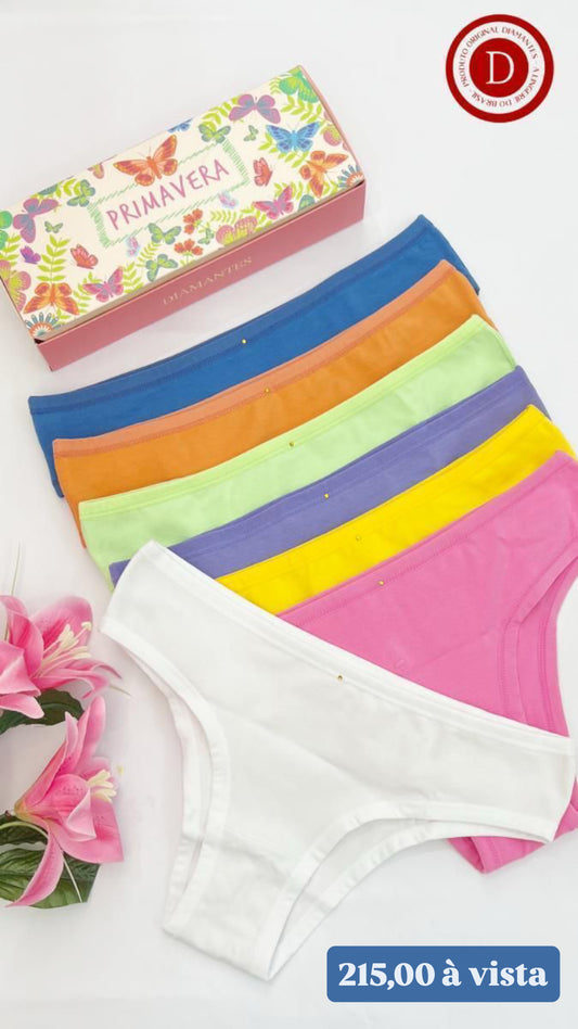 Kit com 7 calcinhas biquíni cotton na caixa Primavera