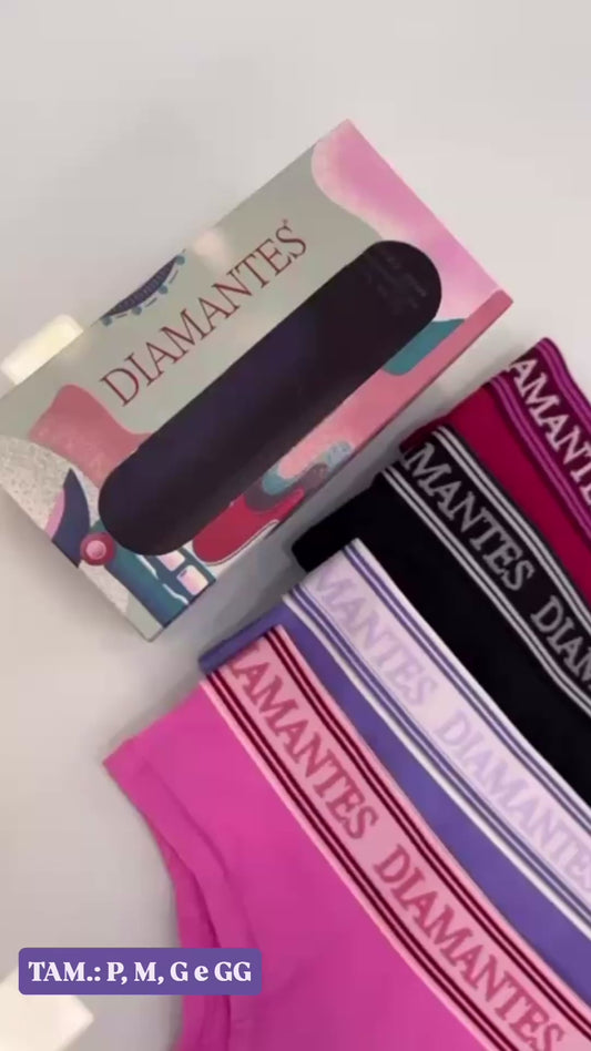 Kit com 4 calcinhas biquíni de cotton na caixa e elástico personalizado Despojada - Diamantes